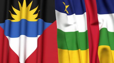 ANTIGUA ve BARBUDA bayrakları ve gerçekçi kumaş dokusuna sahip Orta Afrika Cumhuriyeti