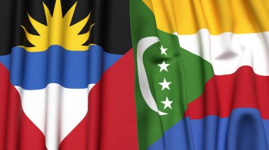 ANTIGUA ve BARBUDA bayrakları ve gerçekçi kumaş dokusuna sahip komorolar