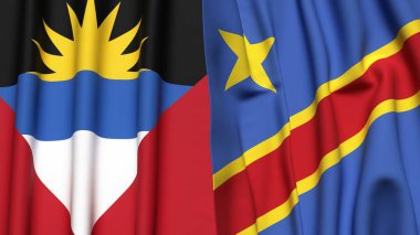 ANTIGUA ve BARBUDA bayrakları ve gerçekçi kumaş dokusuna sahip Kongo Demokratik Cumhuriyetçiliği
