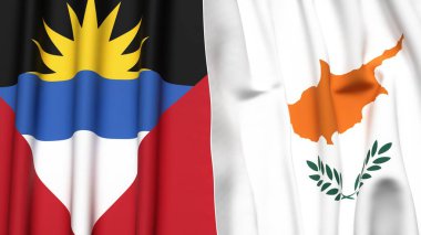 AnTIGUA, BARBUDA ve CYPRUSS bayrakları gerçekçi kumaş dokusuna sahip