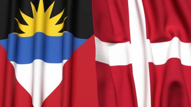 ANTIGUA, BARBUDA ve DENMARK bayrakları gerçekçi kumaş dokusuyla