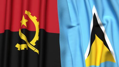 ANGOLA ve SAINT LUCIA bayrakları gerçekçi kumaş dokusuyla