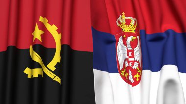 ANGOLA ve SERBIA bayrakları gerçekçi kumaş dokusuyla