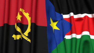 ANGOLA ve GÜNEY SUDAN bayrakları gerçekçi kumaş dokusuyla