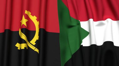 Gerçekçi kumaşlı ANGOLA ve SUDAN bayrakları