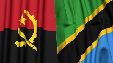 Gerçekçi kumaş dokusuna sahip ANGOLA ve TANZANIA bayrakları