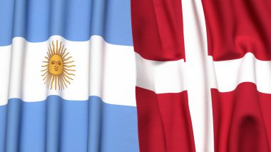 Gerçekçi kumaş dokusuna sahip ARGENTINA ve DENMARK bayrakları