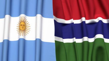 Gerçekçi kumaş dokusuna sahip ARGENTINA ve GAMBIA bayrakları