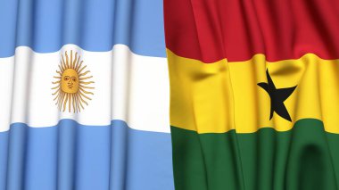 Gerçekçi kumaş dokusuna sahip ARGENTINA ve GHANA bayrakları