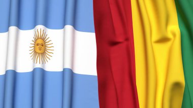 Gerçekçi kumaş dokusuna sahip ARGENTINA ve Gine bayrakları