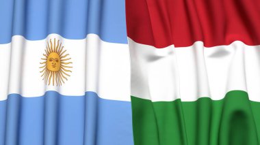 ARGENTINA ve HUNGARY bayrakları gerçekçi kumaş dokusuyla