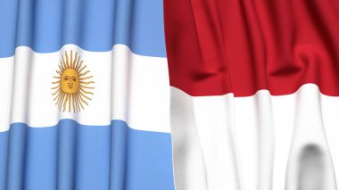 Gerçekçi kumaş dokusuna sahip ARGENTINA ve INDONEZYA bayrakları