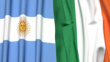 Gerçekçi kumaş dokusuna sahip ARGENTINA ve IRELAND bayrakları