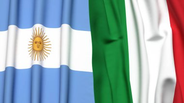 Gerçekçi kumaş dokusuna sahip ARGENTINA ve İTALYA bayrakları