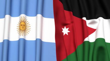 Gerçekçi kumaş dokusuna sahip ARGENTINA ve JORDAN bayrakları