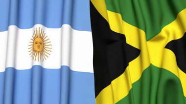 Gerçekçi kumaş dokusuna sahip ARGENTINA ve JAMAICA bayrakları