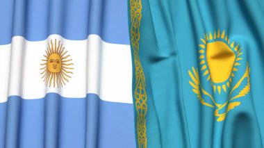 Gerçekçi kumaş dokusuna sahip ARGENTINA ve KAZAKHSTAN bayrakları