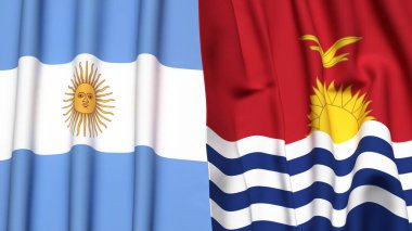 Gerçekçi kumaş dokusuna sahip ARGENTINA ve KIRIBATI bayrakları
