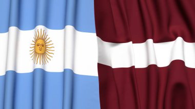 Gerçekçi kumaş dokusuna sahip ARGENTINA ve LATVIA bayrakları