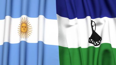Gerçekçi kumaş dokusuna sahip ARGENTINA ve LESOTHO bayrakları