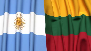 Gerçekçi kumaş dokusuna sahip ARGENTINA ve LITHUANIA bayrakları