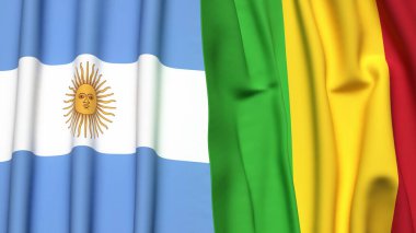 Gerçekçi kumaş dokusuna sahip ARGENTINA ve MALI bayrakları