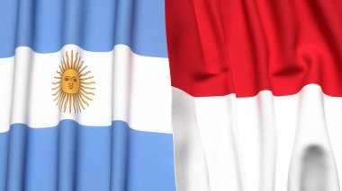 Gerçekçi kumaş dokusuna sahip ARGENTINA ve Monako bayrakları