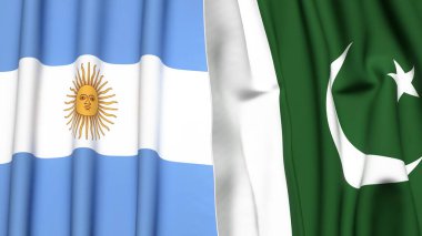 Gerçekçi kumaş dokusuna sahip ARGENTINA ve PAKISTAN bayrakları