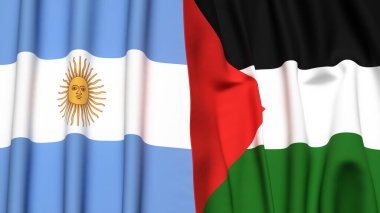 ARGENTINA ve Filistin 4k bayrakları gerçekçi kumaş dokusuyla