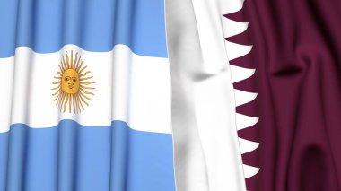 Gerçekçi kumaş dokusuna sahip ARGENTINA ve Katar bayrakları