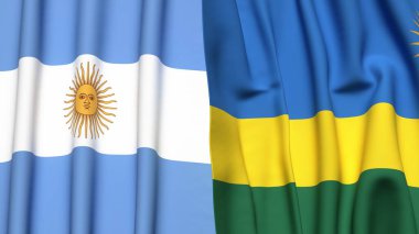 Gerçekçi kumaş dokusuna sahip ARGENTINA ve Rwanda bayrakları
