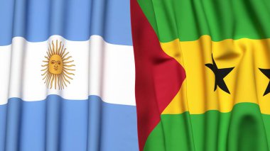 ARGENTINA ve SAO TOME bayrakları gerçekçi kumaş dokusuyla