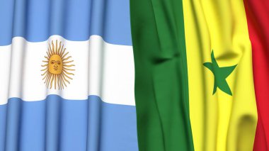 ARGENTINA ve SENEGAL bayrakları gerçekçi kumaş dokusuna sahip