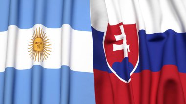 Gerçekçi kumaş dokusuna sahip ARGENTINA ve SLOVAKIA bayrakları