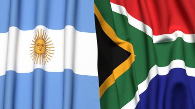 ARGENTINA ve GÜNEY AFRİKA bayrakları gerçekçi kumaş dokusuyla