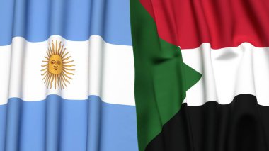 Gerçekçi kumaş dokusuna sahip ARGENTINA ve SUDAN bayrakları