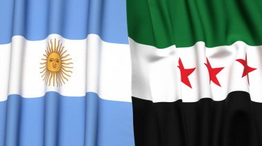 Gerçekçi kumaş dokusuna sahip ARGENTINA ve SYRIA bayrakları