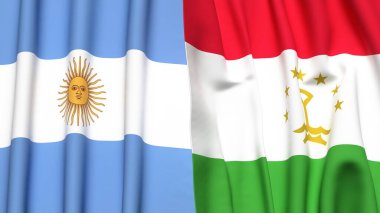 Gerçekçi kumaş dokusuna sahip ARJENTINA ve TAJIKISTAN bayrakları