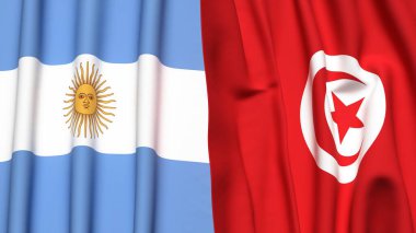 Gerçekçi kumaş dokusuna sahip ARGENTINA ve TUNISIA bayrakları