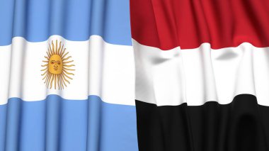 ARGENTINA ve YEMEN bayrakları gerçekçi kumaş dokusuyla
