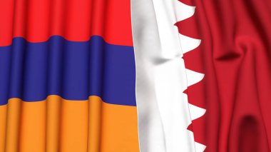 Gerçekçi kumaş dokusuna sahip ARMENIA ve BAHRAIN bayrakları