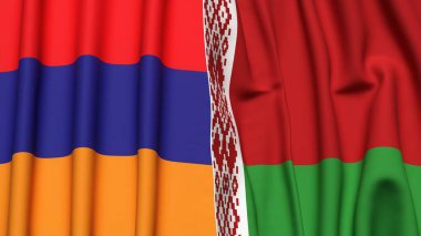 Gerçekçi kumaş dokusuna sahip ARMENIA ve BELARUS bayrakları