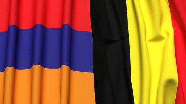 Gerçekçi kumaş dokusuna sahip ARMENIA ve BELGIUM bayrakları