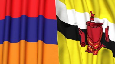Gerçekçi kumaş dokusuna sahip ARMENIA ve BRUNEI bayrakları