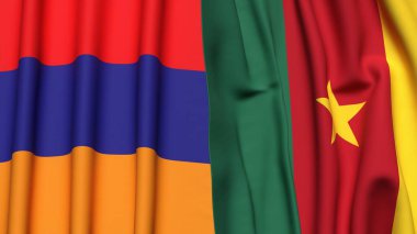 Gerçekçi kumaş dokusuna sahip ARMENIA ve CAMEROON bayrakları