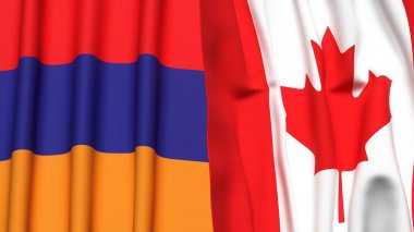 Gerçekçi kumaş dokusuna sahip ARMENIA ve CanADA bayrakları