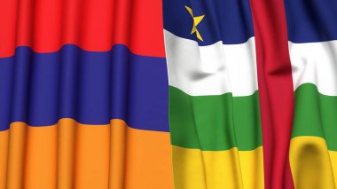Gerçekçi kumaş dokusuna sahip ARMENIA ve Orta Afrika Cumhuriyeti bayrakları