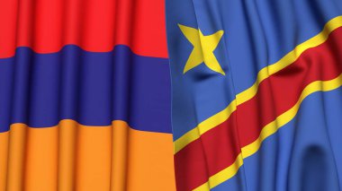 Gerçekçi kumaş dokusuna sahip ARMENIA ve CONGO DEMOKRATİK REPUBLIC bayrakları