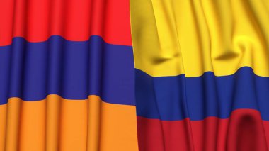 Gerçekçi kumaş dokusuna sahip ARMENIA ve COLOMBIA bayrakları