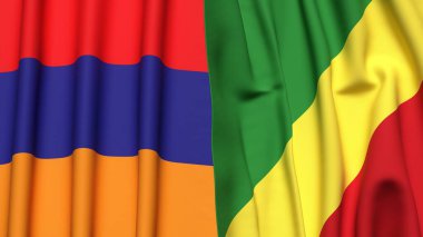 Gerçekçi kumaş dokusuna sahip ARMENIA ve CONGO R bayrakları